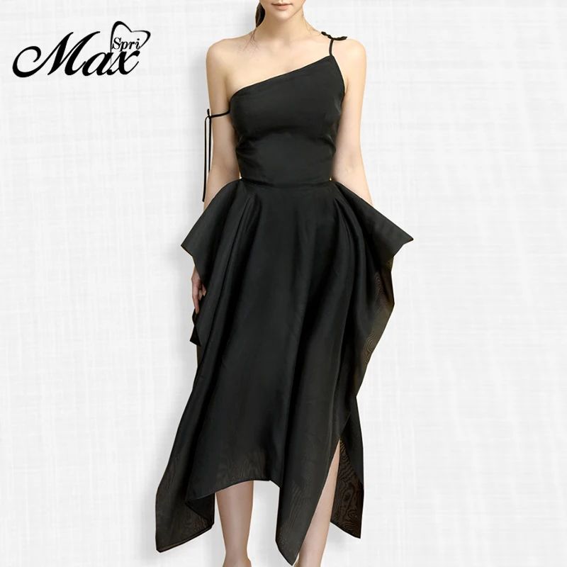 

Max Spri 2019 New Spaghetti Straps Lace Up Slash Neckline Ruffles Waist Irregular Hem Party Sexy Dress White Clubwear Vestidos