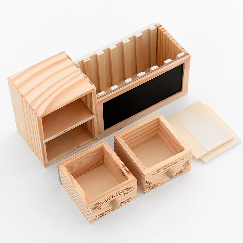 MIRUI Simple pen holder creative fashion garden cute wooden drawer with blackboard student Multi-function pen holder storage box