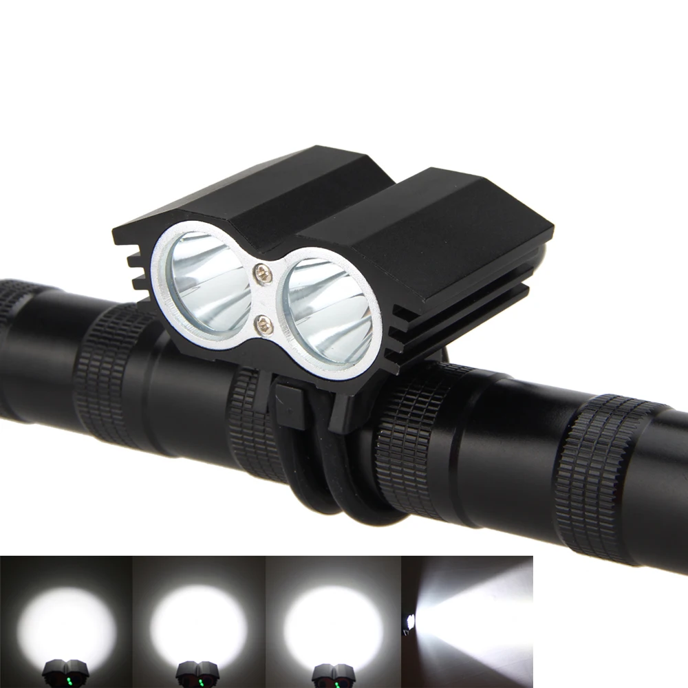 6000 Lumen 2*XM L U2 White LED Light Head Front Bicycle Headlamp Bike