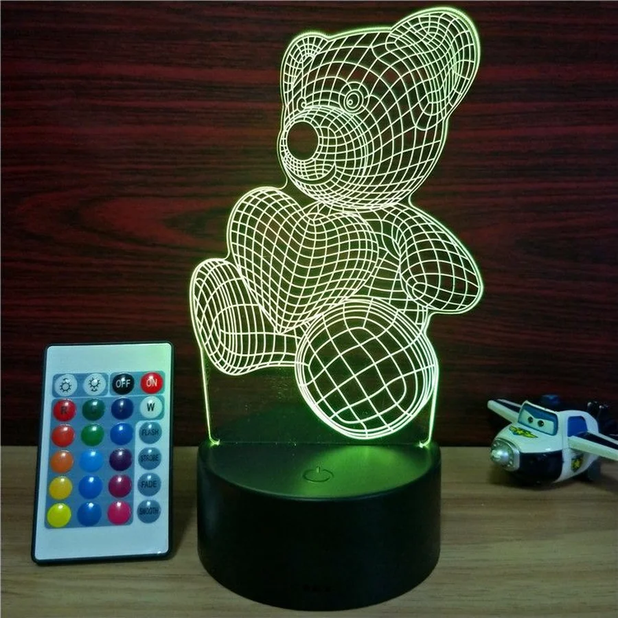Новинка 2019 ночсветильник Teddy Bear 3D светодиодсветодиодный иллюзионная лампа Elstey 7