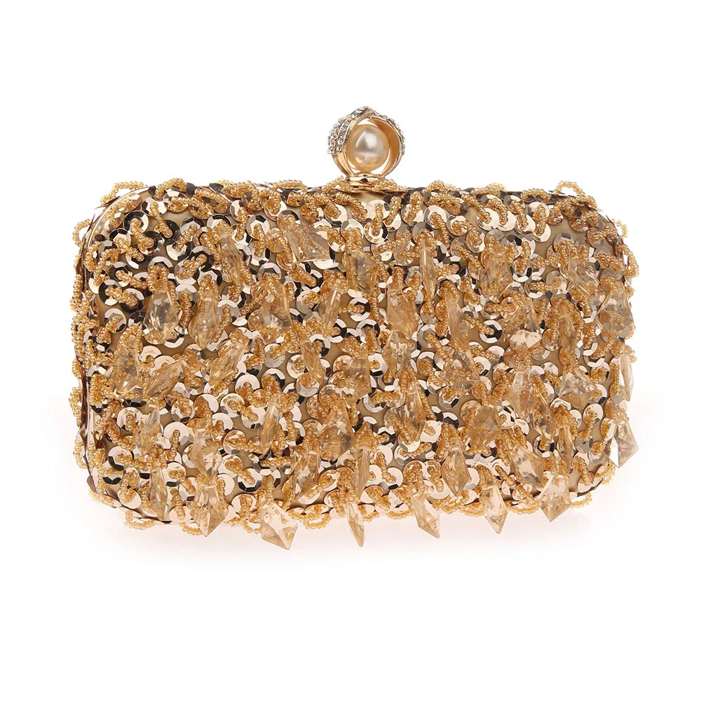 2021 Luxury Ladies' Beaded Sequined Wedding Evening Bag Clutch handbag Bridal Bling Party Makeup Purse Free Shipping | Багаж и сумки