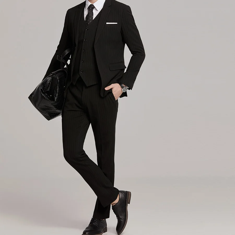 Classic Striped Black Business Suits Wedding Suit Groom Tuxedos Skinny Latest Design Fashion Smart Casual Tailor Made for Men Classic Striped Black Business Suits Wedding Suit Groom Tuxedos Skinny Latest Design Fashion Smart Casual Tailor Made for Men