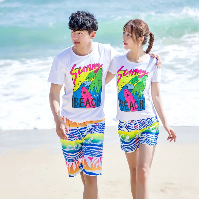 

2018 Couples Surf Board Beach Shorts Quick Dry Men Swimming Bathing Suit Male Trunks Drawstring Swimwear Lovers Women Beachwear