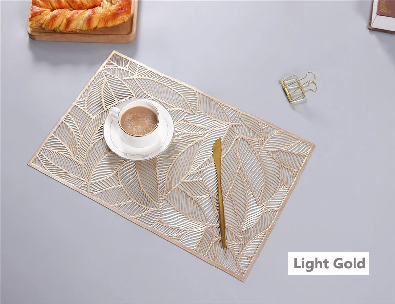 Новое поступление салфетка под тарелку с лиственным рисунком высокого класса отель Ресторан бронзовая изоляция кофе Placemat украшение стола коврик - Цвет: Light gold
