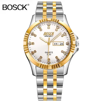 

BOSCK Top Role Luxury Watch Men Quartz Steel Watches Rhinestone Men Business Date Clock Male Wristwatch Calendar Diamond Relogio