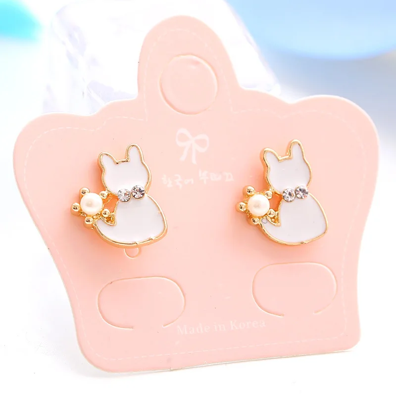 JIOFREE Rhinestone Animals Clip Earrings No Hole Cat Drop Oil Clip Earring Without Piercing Women&Girl Earrings Jewelry