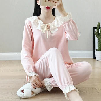 

Nursing Maternity Sleepwear Autumn Winter Round Lace Breastfeeding Pajamas Comfortably Breathable Pregnancy Nightwear Set A239