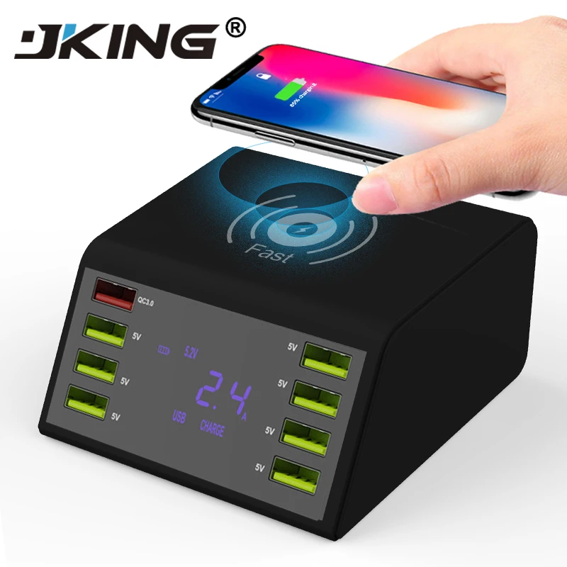 

Qi Wireless USB Charger 60W LED Display Quick Charge 3.0 Fast Charging Station For iPhone X Samsung Huawei Nexus Mi Adapter