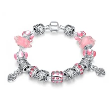 Silver Plated Crystal Charm Bracelet for Women With Glass Beads Bracelets & Bangles DIY Beads Jewelry Bracelet Femme