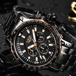 LIGE Топ Элитный бренд мужские Sprot кварцевые часы бизнес большой циферблат модные повседневное водостойкие полный сталь черный