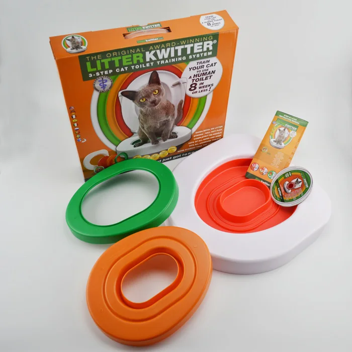 3 Step Cat Toilet Training System Kit Colourful Plastic Training Queakly Easy to Use Human Toilet 8 weeks or less Pet Supplies