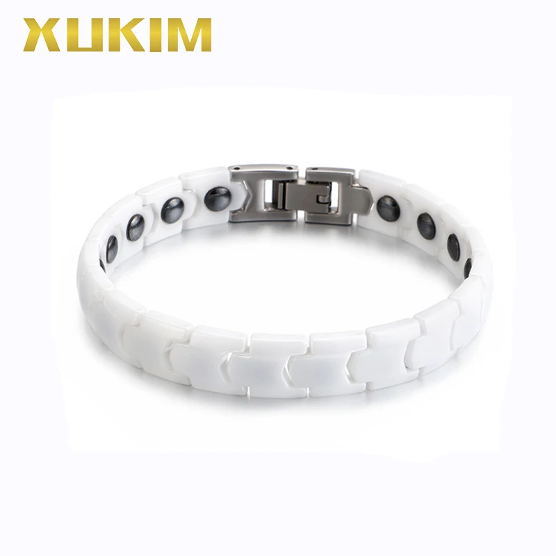 

XMB105 Xukim Jewelry Health Magnet Bracelets Black white Color Men ceramic charm Bracelet new hot fasion chain stainless steel