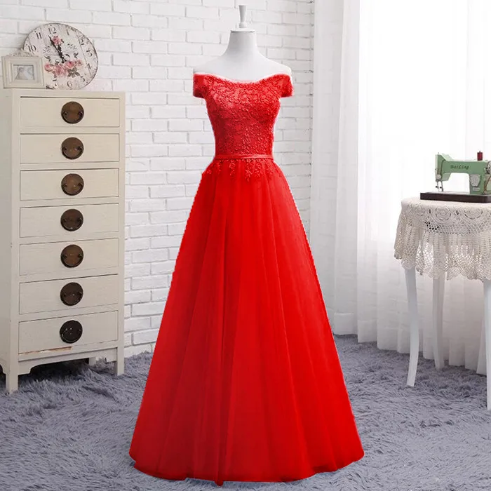 Элегантное кружевное вечернее платье трапециевидной формы; Разноцветные вечерние платья; vestido de festa Robe De Soiree Longue ; вечерние платья; DR04M - Цвет: Red