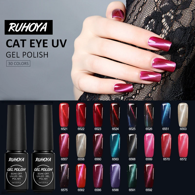 

Ruhoya Shiny Cat Eye UV Gel Polish Long Lasting 7ML Soak Off LED Lamp Gel Polish Paint Stamping 24 Color Nail UV Gel Varnish