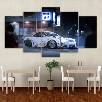 

Wall Art Poster Modern Home Decoration 5 Panel White Sports Car For Living Room Canvas HD Print Painting Modular Pictures Frame