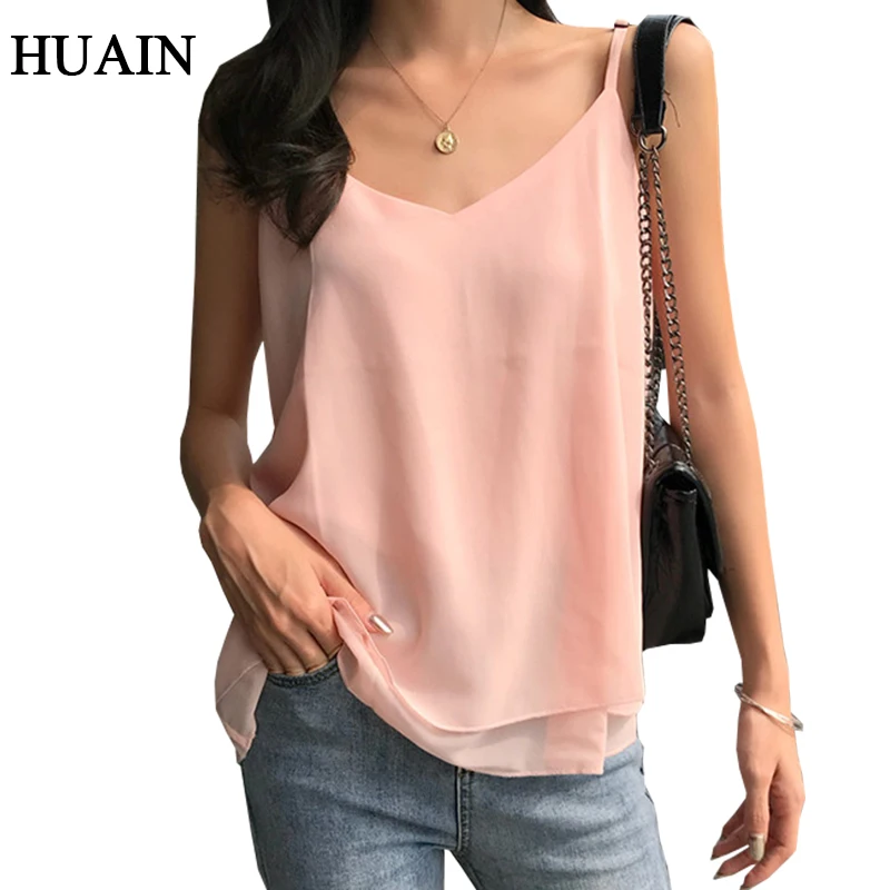 

Summer Chiffon Camis Women Tank Top 2019 Casual Sleeveless Shirt Tee Loose Strap Camisole Female Tank Top Fashion Women Clothes