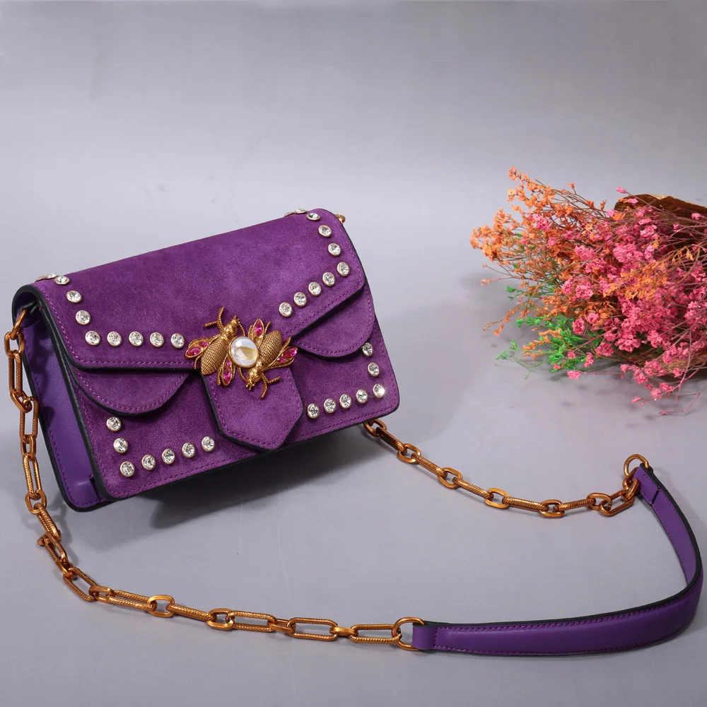 

luxury handbags women diamonds bee bags designer neverful bag nubuck cow leather small chain crossbody bags women purple flaps