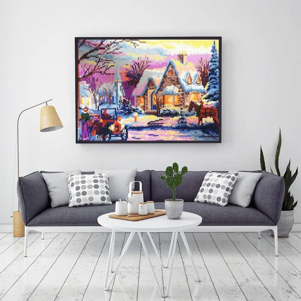 Günstige AZQSD Diamant Malerei Landschaft Winter LED Licht DIY 30x40cm Diamant Mosaik Haus Vollen Satz Wand Kunst Gerahmte weihnachten Geschenk