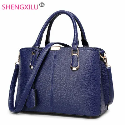 Shengxilu leather women bags 2017 new brand female handbags fashion big girls shoulder bags blue tassel crossbody bags