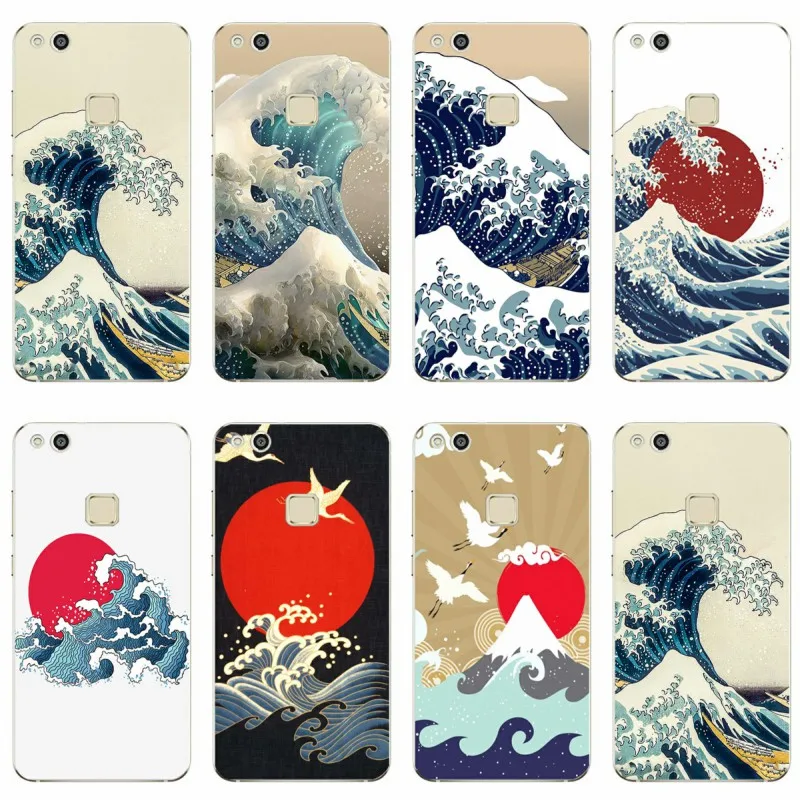 Волнистый Искусство Японский зеленый Illust Coque Мягкий Силиконовый ТПУ для Huawei P9 P10