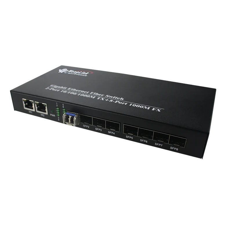 1.25G 8 fiber ports +2 rj45 ports dual fiber media converter sfp module singlemode 8 SFP module 20KM two way singlemode fiber rca converter up to 20km sc optical module for microphone broadcasting tv multimedia and more