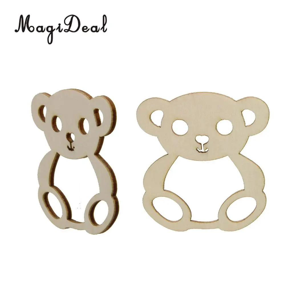10pcs Vintage Bear Wooden Pieces Wedding Baby Shower Gift Tags Scrapbooking Embellishments DIY Craft