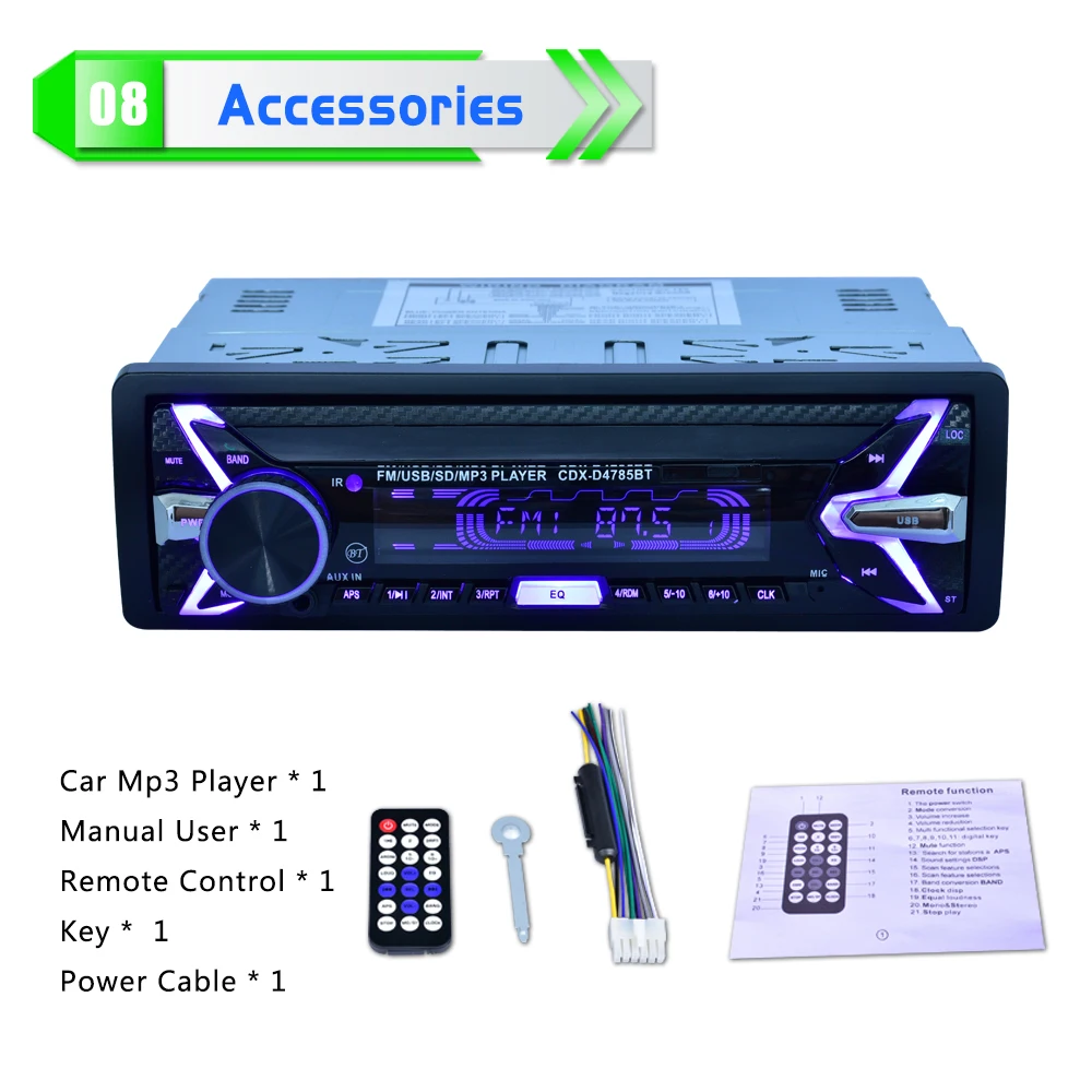 Автомагнитола 12 В 1Din с Bluetooth стереозвук mp3 плеер 7 цветов светильник Передняя