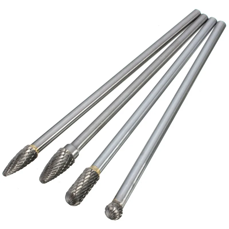 

4 Pc Long Reach Double CutHigh Efficiency Power Tools Rotary Burr 1/4 inch Shank 6 inch Long Reach Double Cut Carbide Set