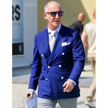 

2017 slim royal blue formal terno masculino jacket double breasted men's tuxedo men wedding suits dress groom mens smoking suit