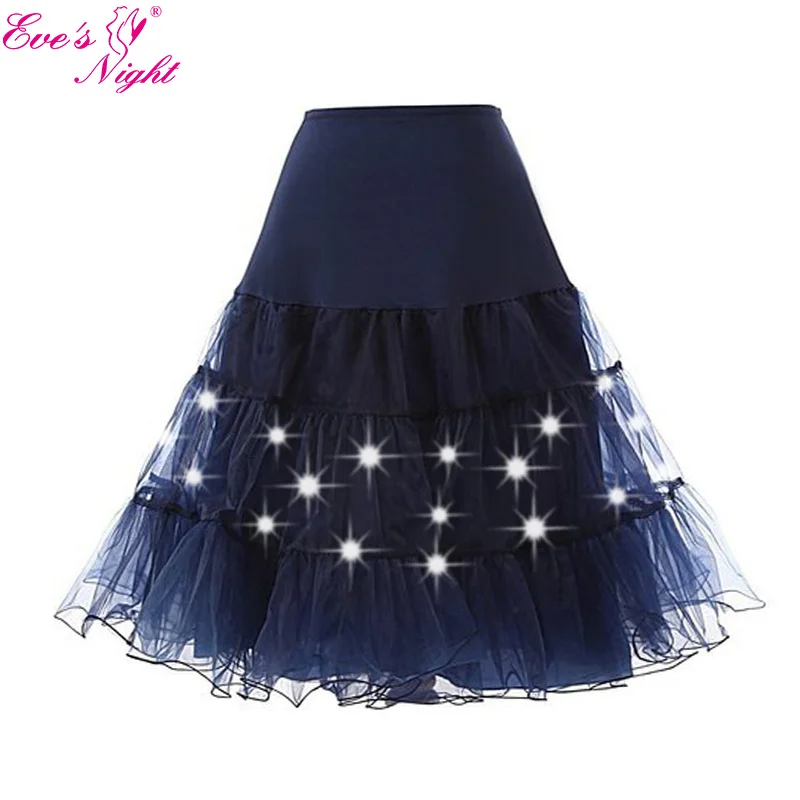 Led Lighting Party Dance Show Midi Tutu Skirt Women Festival Big Hem Mesh Pleated Petticoat Plus Size 3xl 4xl 5xl 6xl Dropship - Цвет: Navy Blue