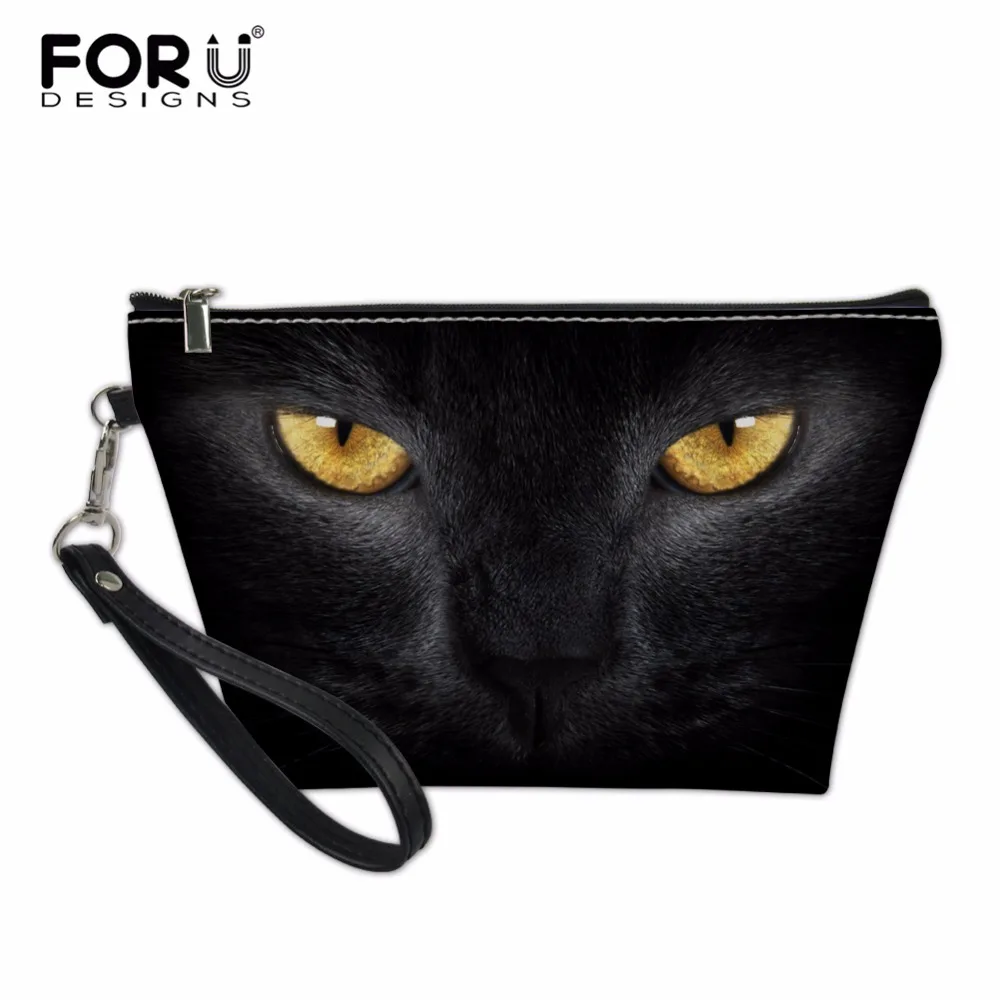 FORUDESIGNS Black Cat Pattern Women Makeup Bag Lady Cosmetic Case Make