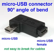 Изогнутый коннектор micro-USB, 90 градусов, прямоугольный адаптер для usb-кабеля, конвертер, изогнутый локоть, не легко сломать