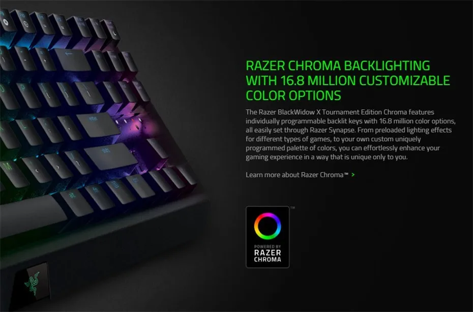 Проводная Механическая игровая клавиатура razer BlackWidow X Tournament Edition Chroma, 87 клавиш, зеленый переключатель, RGB подсветка клавиатуры