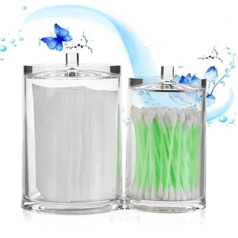 Cotton Ball Swab Holder Organizer Storage Box Cosmetic brush Holder Acrylic Round Container Cotton Pad Container Case D20 (6)