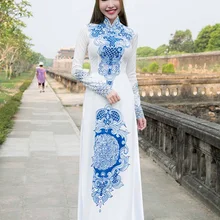 Aodai вьетнамская одежда cheongsam aodai вьетнамское платье вьетнамское традиционное платье cheongsam современный синий и белый фарфор