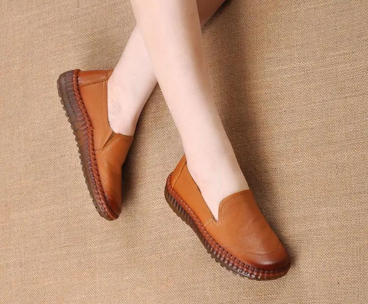 Genuine Leather Loafers Women Casual Shoes Handmade TPR Bottom Mother Slip On Flats Comfort Sewing Women Shoes Plus Size 35-41 (10)