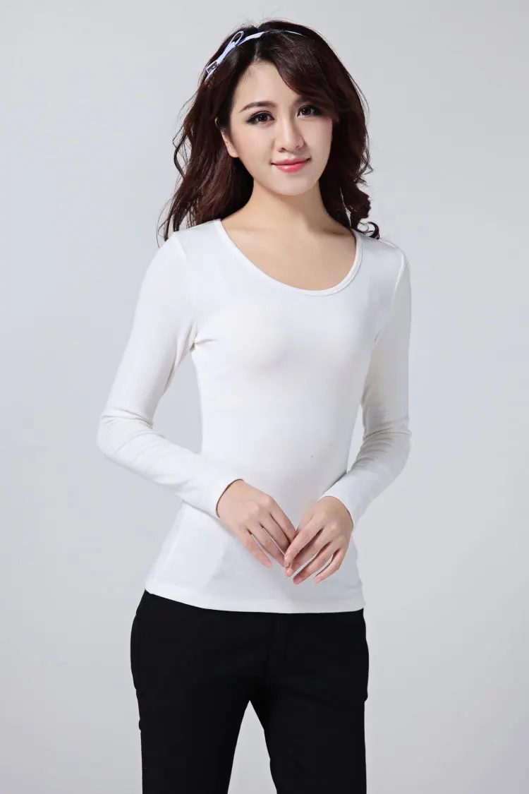 Fall-tight-bottoming-shirt-Solid-snapping-the-female-body-White-of-wild ...