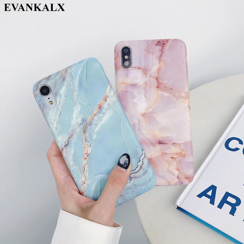 

EVANKALX New Phone Case For iPhone 6 6S Plus Colorfull Marble Phone Cases For iphone X XS Max XR 6 6s 7 8 Plus Funda Cover
