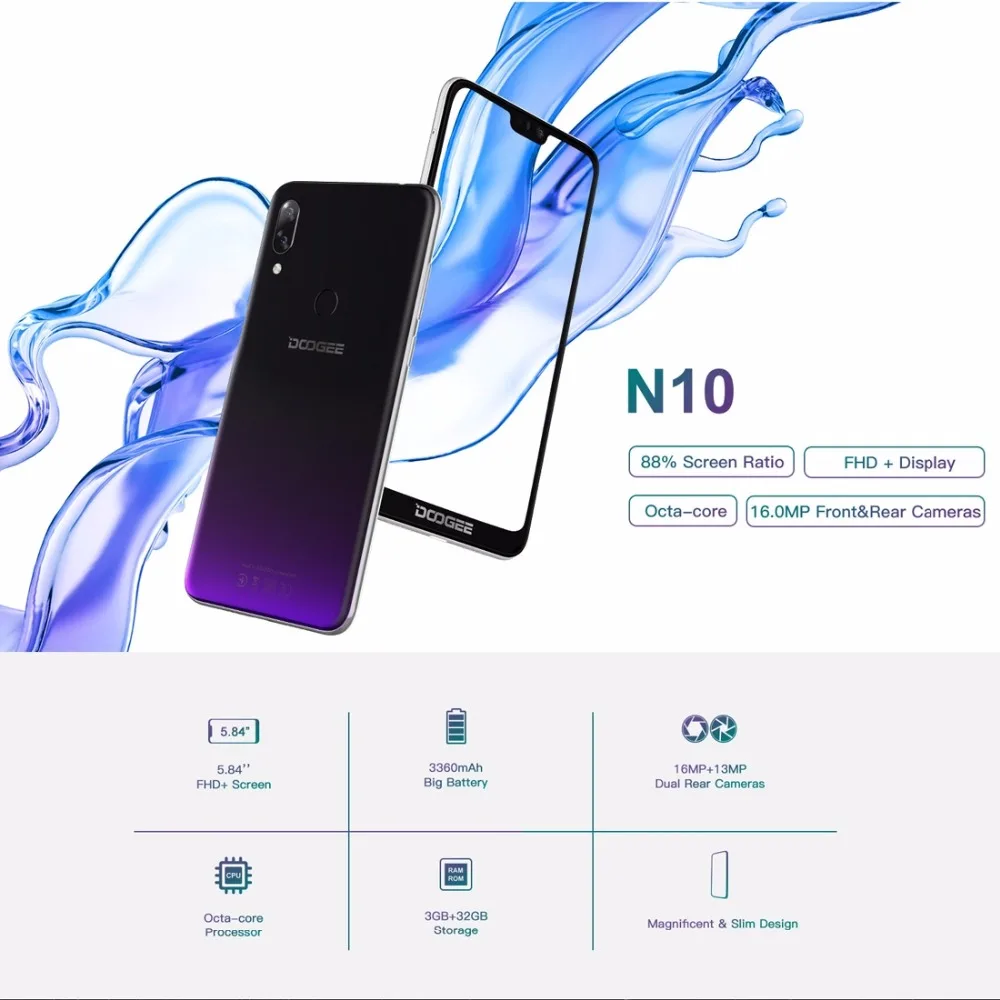  DOOGEE N10 Mobile Phone 16.0MP Front Camera 3360mAh Android 8.1 4G LTE Octa-Core 3GB RAM 32GB ROM 5 - 32998499633