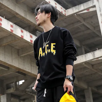 

2019 casual Fashion Hot new listing Letter Printing The Long Round Neck Pullover hoodies Recommend trend wild city boy lollar