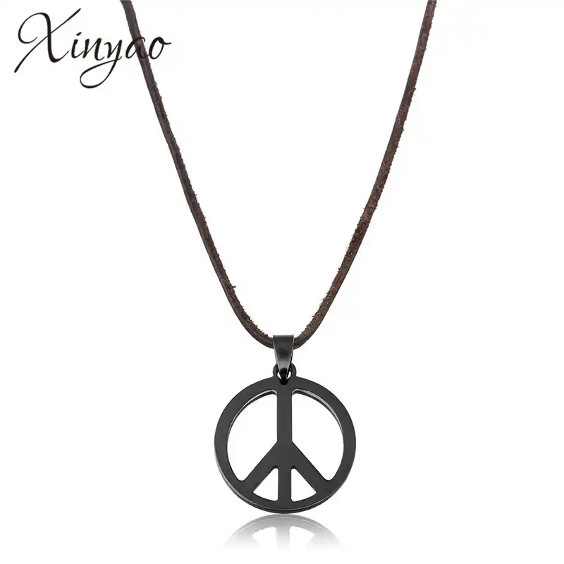 gift under 30 Peace sign necklace leather necklace boho jewelry