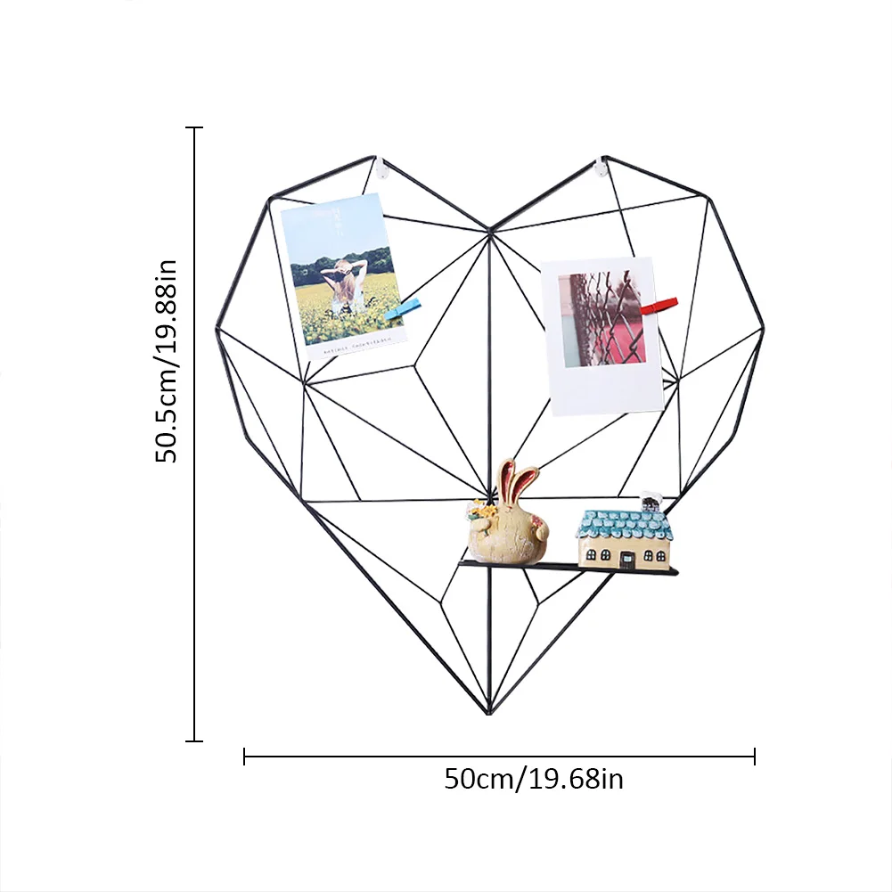 Мульти-функциональное железо мебель искусства сердце Форма твердые деревянные полки настенные деревянные украшения фото стены Фоновые украшения для дома полка для хранения