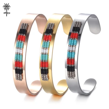 

10pcs/lot Love Bangle Bracelets Women Cuff Bangles Jewelry Arm Miyuki Seed Bead Boho Stainless Steel M-009*10