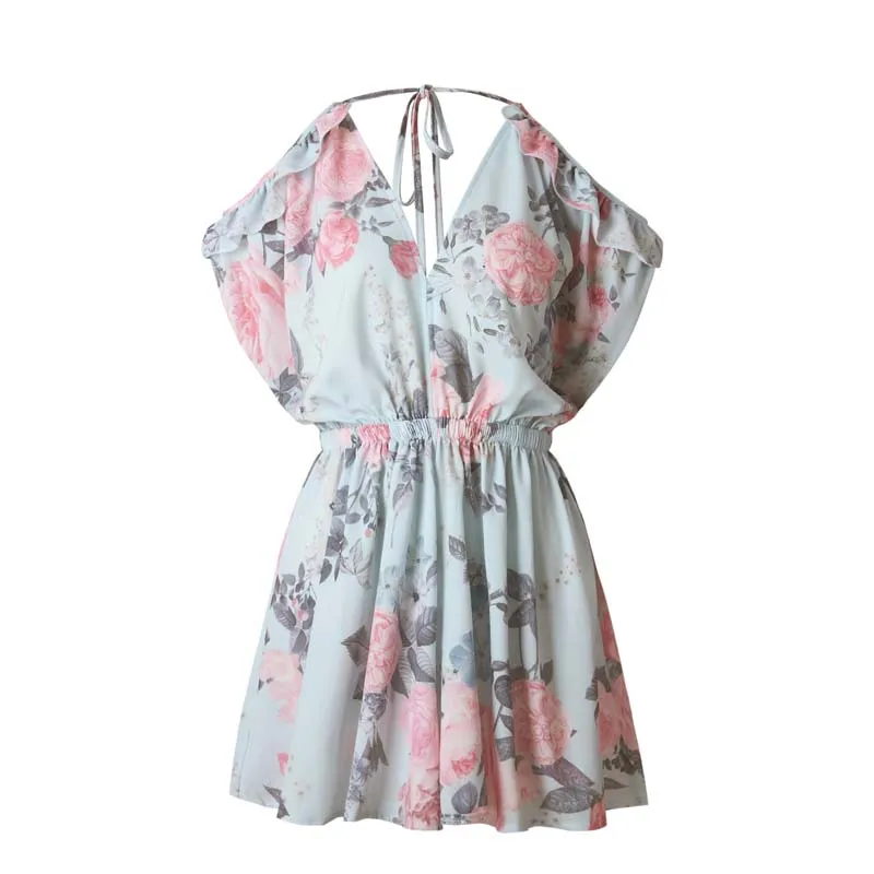 الصيف الأزهار طباعة ارتداءها المرأة مثير الرسن Playsuit النساء عارية الذراعين ارتداءها الإناث زائد حجم قصيرة بذلة رومبير ارتداءها