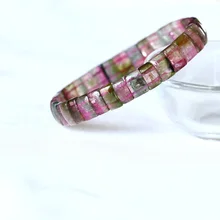 Высокое качество натурального зеленый розовый турмалин стрейч браслет плоский прямоугольник Бусины и бисер 05025