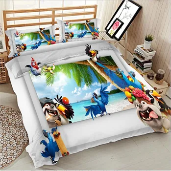 

4/6pcs bedding set 3D digital printing birds duvet cover set bedsheet pillowcase US size super King siz