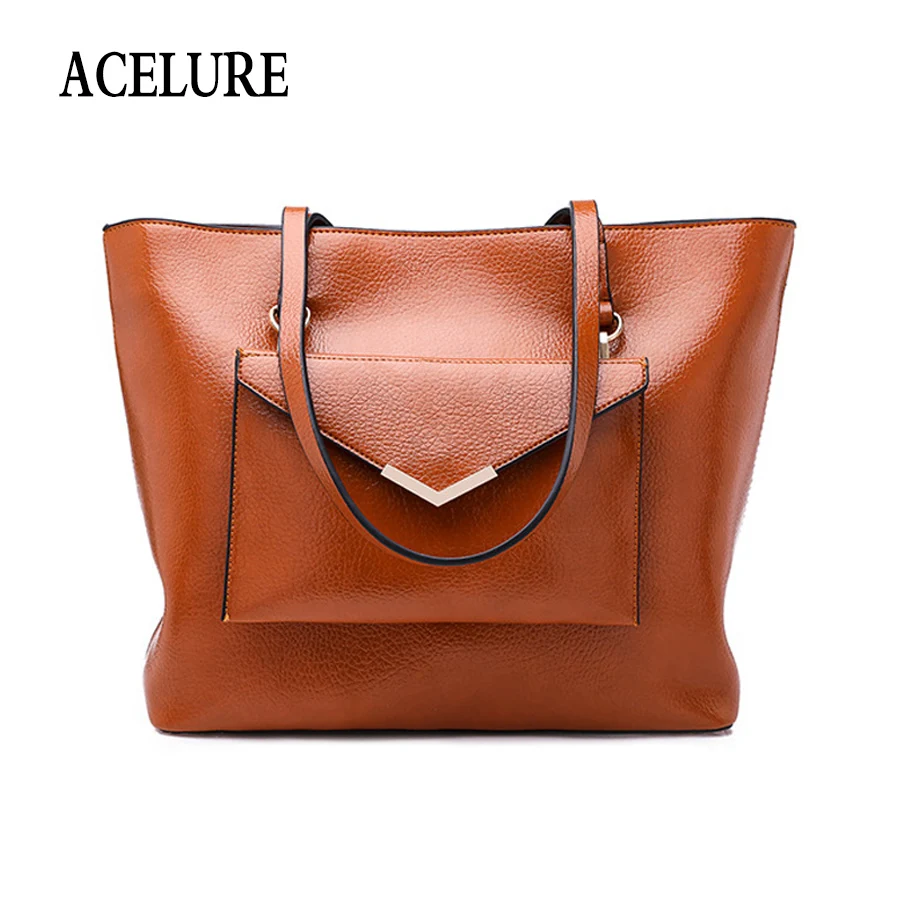 

ACELURE Solid Color Pu Leather Lager Women Casual Tote + Envelope Purse Simple Style Female Crossbody Bag All-Match Shoulder Bag