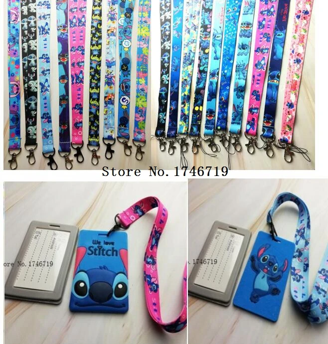

New 10 pcs Soft Silicone cartoon stitch Sign Card ID Holder With Hanging String Keychain TT-51