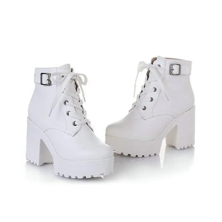 Женские зимние ботинки на шнурках ESVEVA, модные ботильоны с пряжкой на платформе с высоким квадратным каблуком, доступны в 3 цветах, размеры от 34 до 43