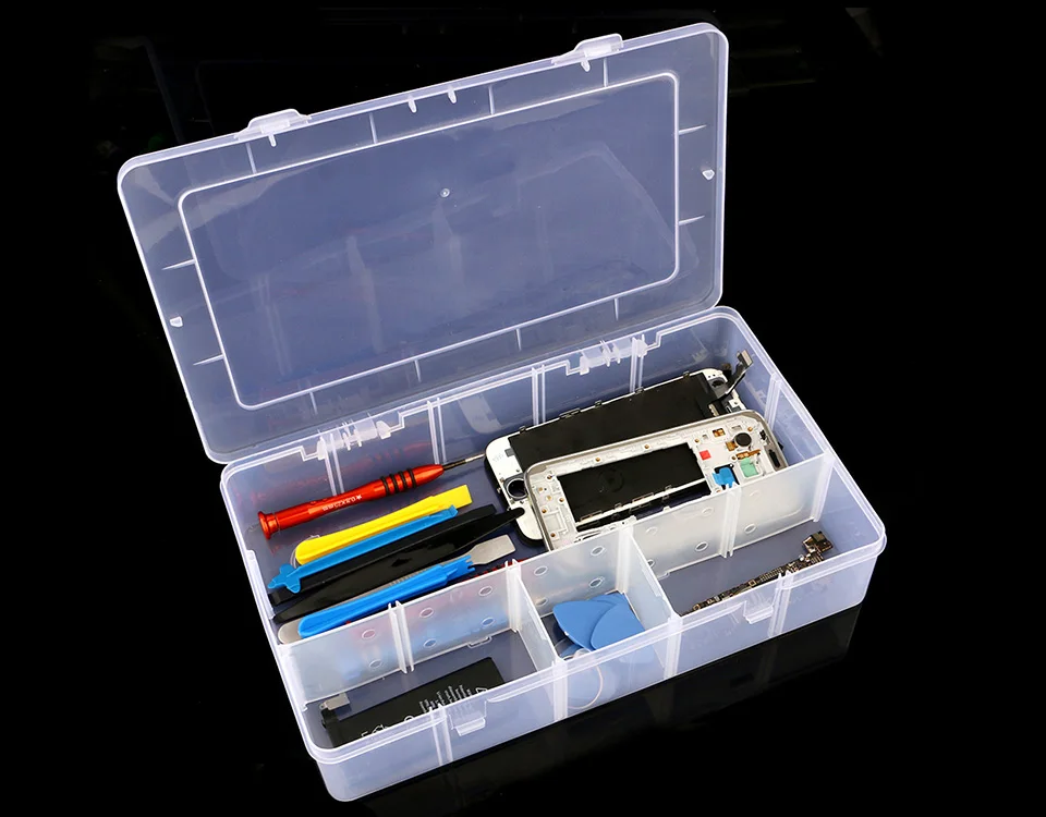 Прозрачный Пластиковый пустой ящик для хранения, Регулируемая сетка, электронные детали, винтовой контейнер для хранения, аксессуары для дизайна ногтей, чехол-Органайзер